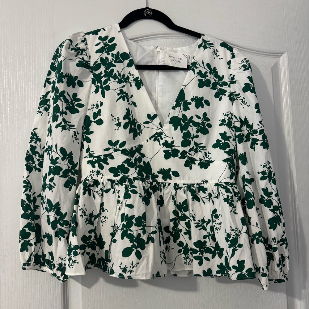 Hyacinth House Green and White Floral Blouse